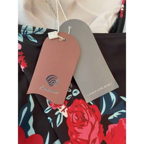 New Smismivo Womens Sz Small Tummy Control Halter One Piece Swimsuit Black - Picture 5 of 6